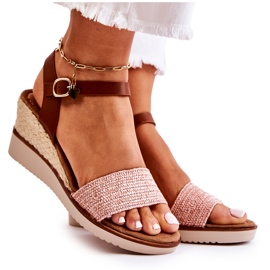 PE1 Pink Tenerife kilesandaler med fletninger beige brun lyserød