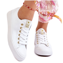 News Klassiske sneakers til kvinder, hvid og guld Ecoma