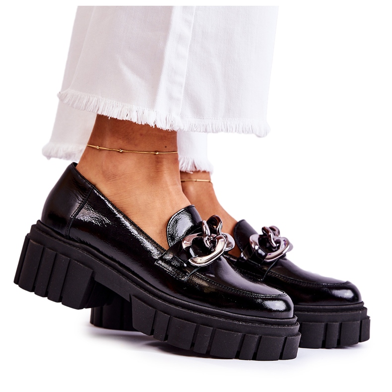 Dame Brogues Loafers Læder Sort-Sølv Laura Messi 2339