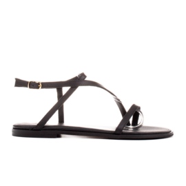 Marco Shoes Lædersandaler med flad bund sort