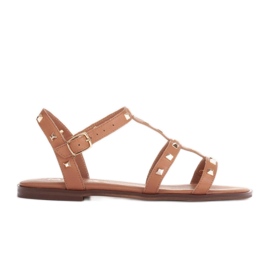 Marco Shoes Lædersandaler med guld nitter brun