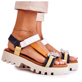Lædersandaler med velcro Maciejka L5009-02 Marineblå-Hvid marine blå
