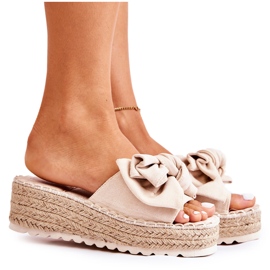 PG2 Dame hjemmesko på kile med sløjfe Beige Tayla