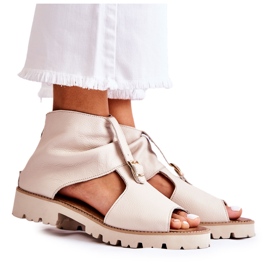 Dame lædersandaler med lynlås Nicole 2748 Beige brun