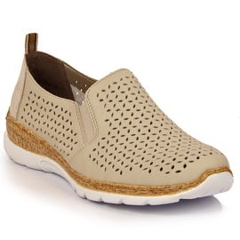 Damesko i beige gennembrudt læder Rieker N4251-60