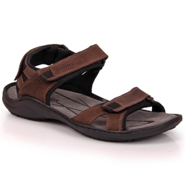 Herresandaler i læder med velcro brune Helios 854