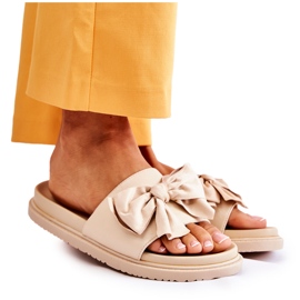 PJ1 Klassiske læder hjemmesko til kvinder med sløjfe Beige Dessy