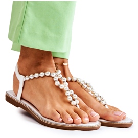 PG1 Moderigtige sandaler flip-flops med perler Hvid Isalia