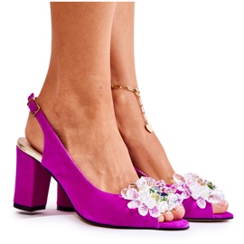 PA2 Moderigtige Pumps-sandaler i ruskind med Fuchsia Meriss-dekoration lyserød