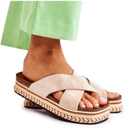 PG1 Dame hjemmesko i ruskind på en beige jossie platform