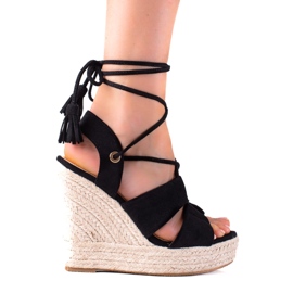 SHELOVET Espadrilles højbundne sandaler sort