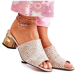 PA2 Læder Dame Hjemmesko Crocodile On Heel Beige Perry