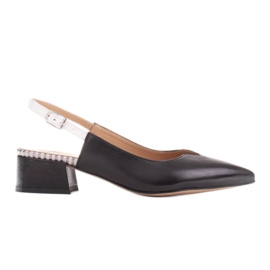 Marco Shoes Lave pumps med en åben hæl i sart naturligt læder hvid sort