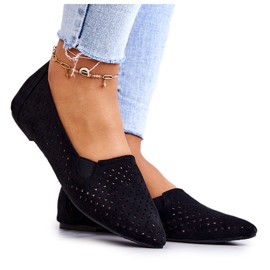 LU BOO Gennembrudte ballerinaer til kvinder Slip-on Sort Rosario