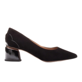 Marco Shoes Sort ruskind pumps med blomstermønster