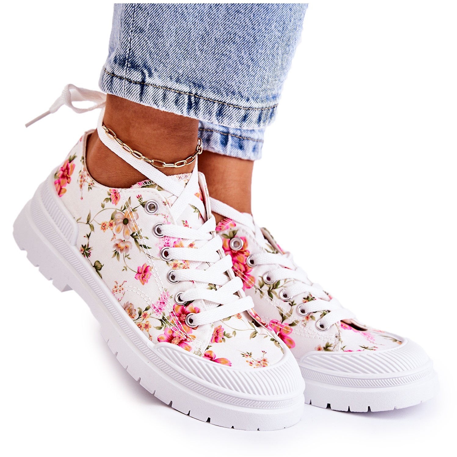 PS1 Lave sneakers bundet med hvide Amissa blomster -