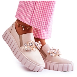 PA2 Slip-on sneakers i læder til kvinder med beige Mirana-dekoration