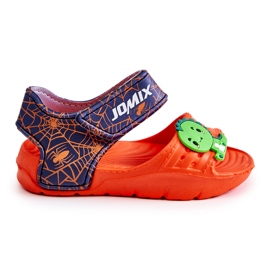 WJ1 Lette børnesandaler med orange og marineblå dekorationer marine blå