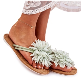 Dame-flip-flops med grønt stof ornament Eviana