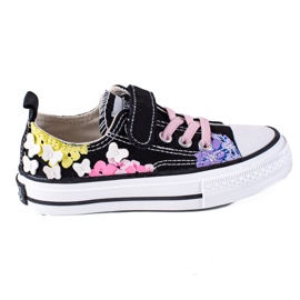 Shelovet lave børnesneakers sorte med blomster flerfarvet