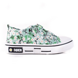 Shelovet børnesneakers med grønne blomster ['hvid', 'grøn', 'gul']