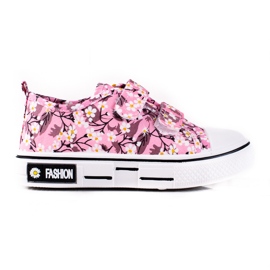 Shelovet børnesneakers med lyserøde blomster hvid gul