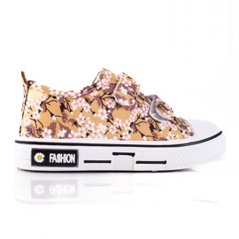 Shelovet børnesneakers med beige blomster hvid brun