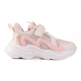 Shelovet børnesneakers med velcro beige lyserød