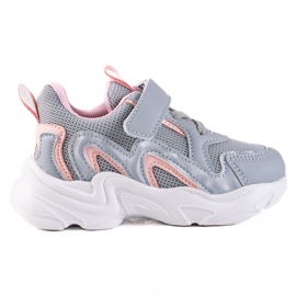Shelovet børnesneakers med velcro grå blå