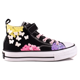 High Shelovet børnesneakers sorte med blomster flerfarvet