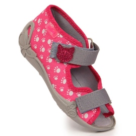 Velcro hjemmesko med katteslip på Befado Jr BEF9C pink lyserød