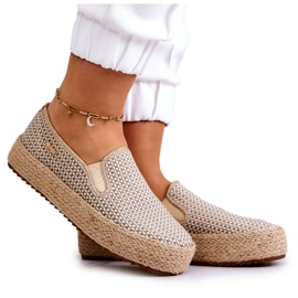 Dame flettede sneakers Slip On Big Star JJ274394 Beige gylden