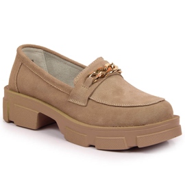 Læder damesko med kæde beige Filippo