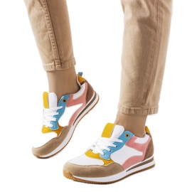 Kindler hvide og brune sneakers til kvinder lyserød