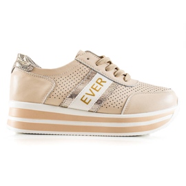 SHELOVET Beige lædersneakers på Goodin platformen gylden