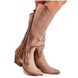WJ2 Dame ruskinds cowboystøvler med frynser Beige Simplo brun