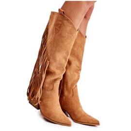 WJ2 Dame ruskindsstøvler med frynser Camel Simplo brun