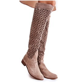 PA2 Ruskindsstøvler med gennembrudt mønster Dark Beige Pointe