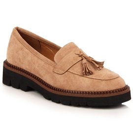 Dame ruskind loafers med beige Vinceza frynser