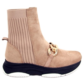 Sock ankelstøvler med Simma LT.KHAKI kæde beige