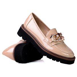 Dame loafers på Vinceza platformen lavet af lak, beige brun