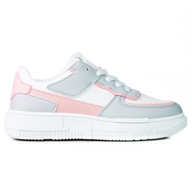 Damesneakers med snøre på Shelovet platformen lavet af økologisk læder i hvid og grå pink flerfarvet