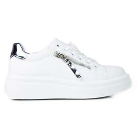 Kvinders hvide sneakers på Shelovet platformen med en dekorativ lynlås