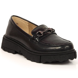 Dame loafers, lakeret, perforeret, sort Filippo