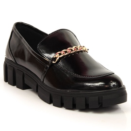 Sortlakerede loafers til kvinder med kæde fra Sergio Leone