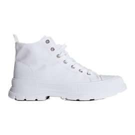 Kvinders høje hvide sneakers med snøre på Shelovet platformen