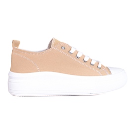 Beige og hvide sneakers med snørebånd til kvinder på Shelovet-platformen