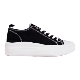 Kvinders sorte og hvide sneakers med snøre på Shelovet platformen