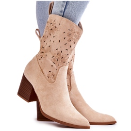 FB1 Dame ruskindsstøvler med beige Ariane Cowboystøvler