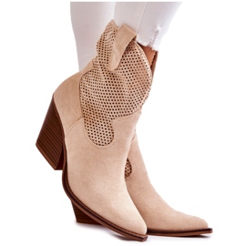 FB1 Dame Ruskind Openwork Cowboystøvler Beige Eleonore